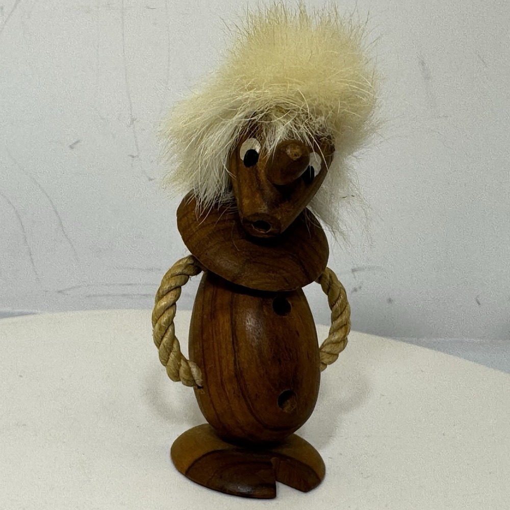 MCM Folk Art Toy Figurine Teak Wood 3.5" Hans Bolling ERA Troll Rope Spain